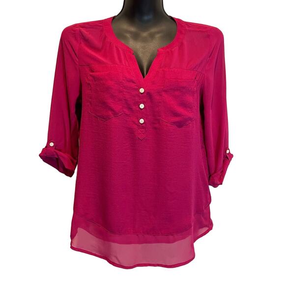 Express Burgundy Sheer Panel Blouse - Size Small - Picture 1 of 5